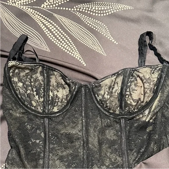 KATIE May Shannon Lace Bustier Tie Wrap Maxi Dress Gown Semi Sheer Size Large - Picture 11 of 15